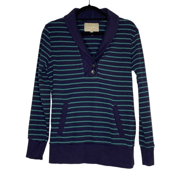 Banana Republic Outlet Ladies Size M Navy/Green Striped Cowl V Neck Pullover - Picture 2 of 10